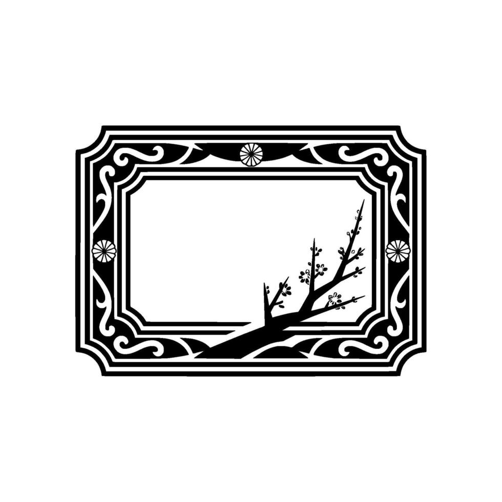 Japanese-Inspired Floral Frame, Minimalist , Blank Space. vector