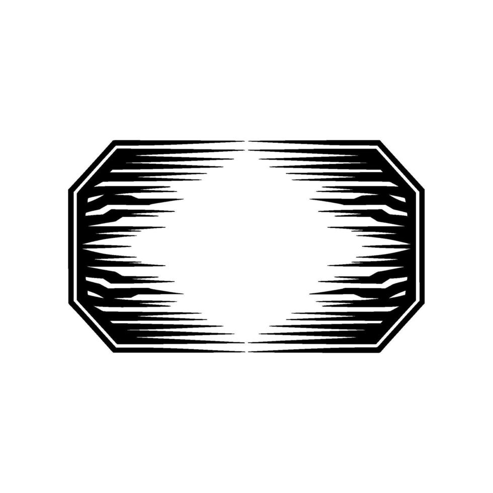 Retro Engraved Octagon Frame with Speed Lines, Black and White. vector