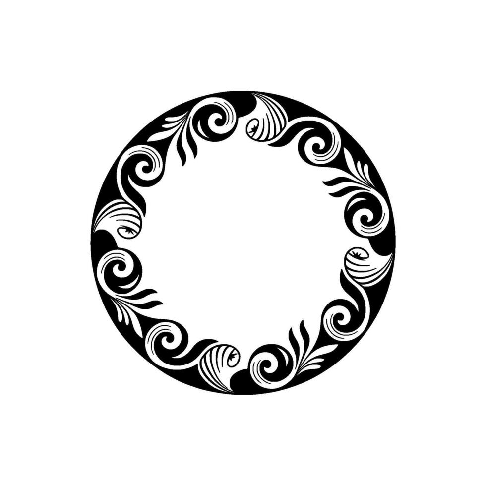 Elegant Black and White Floral Circle Frame - Decorative. vector