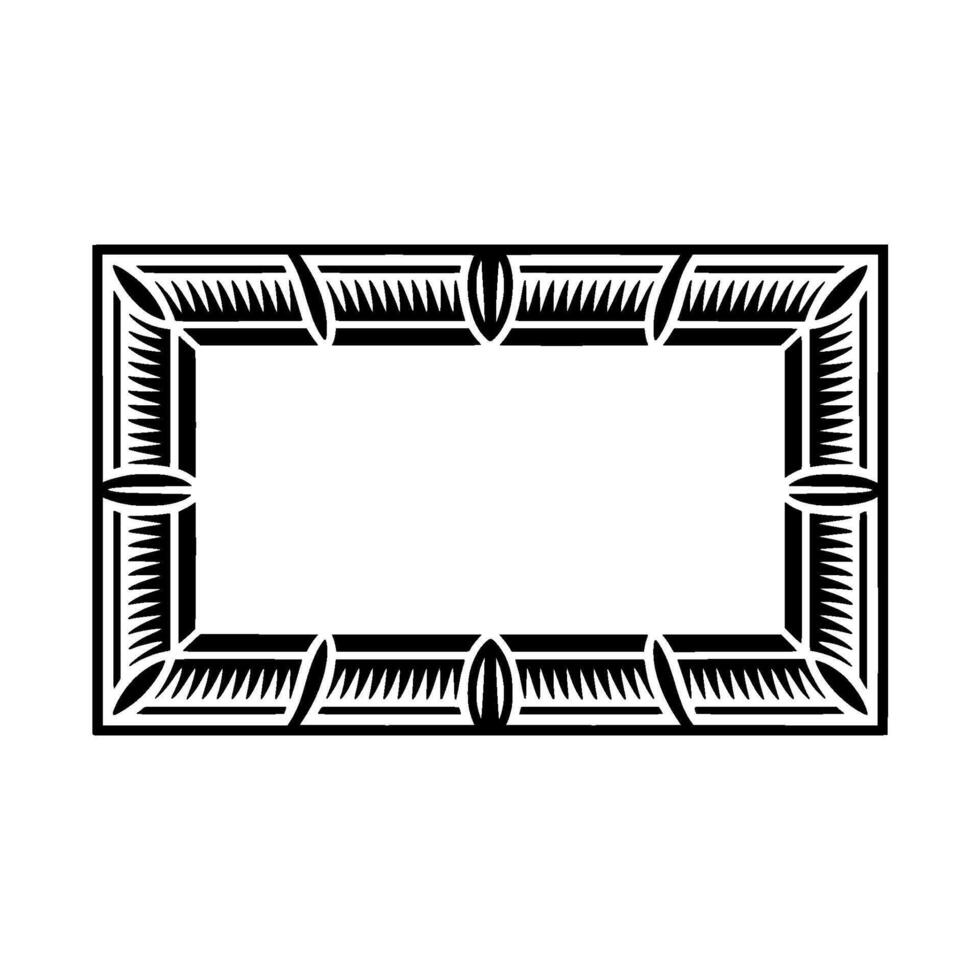 Decorative Black Rectangular Frame on White Background, Geometric Pattern. vector