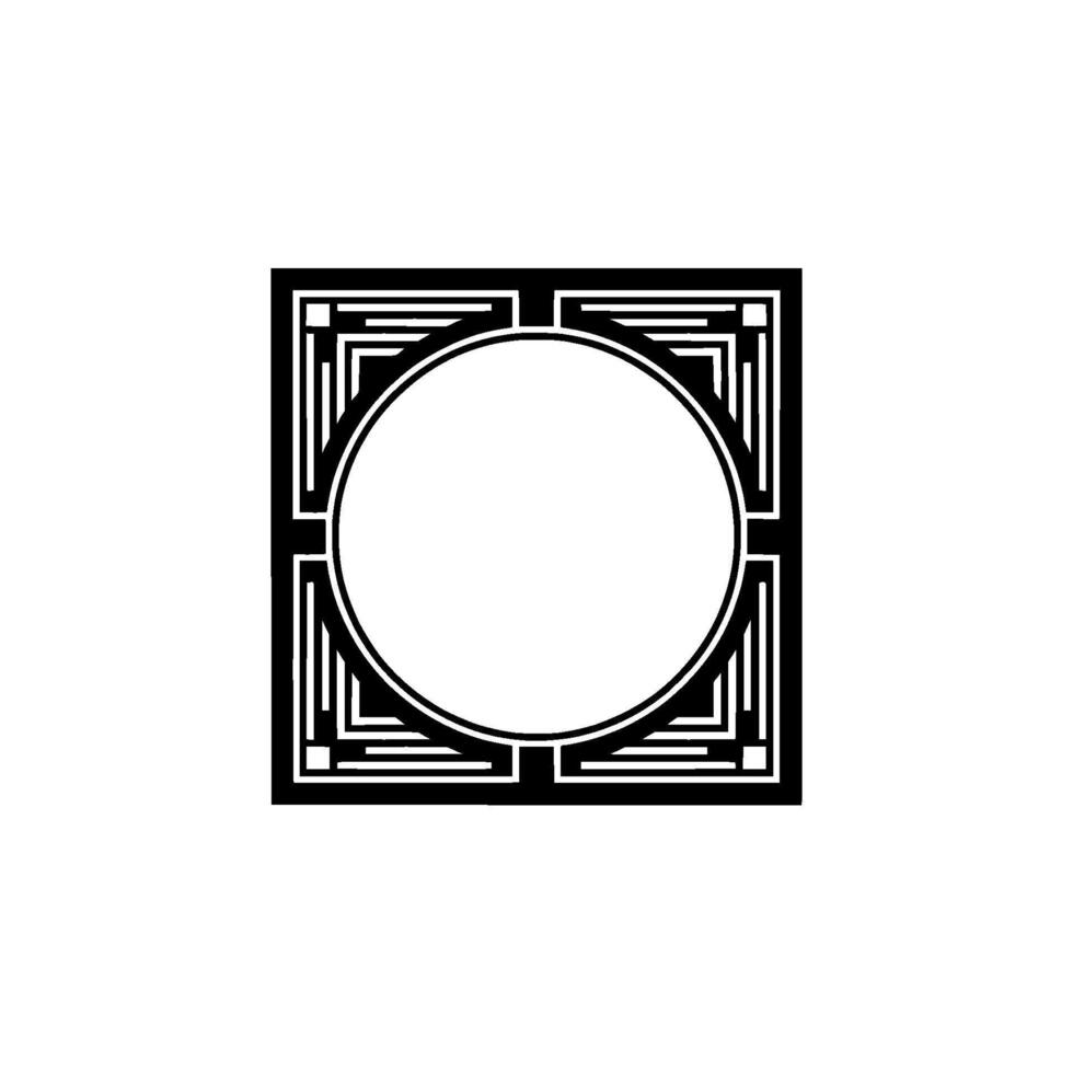Art Deco Frame with Circle Center Elegant Black White Element. vector