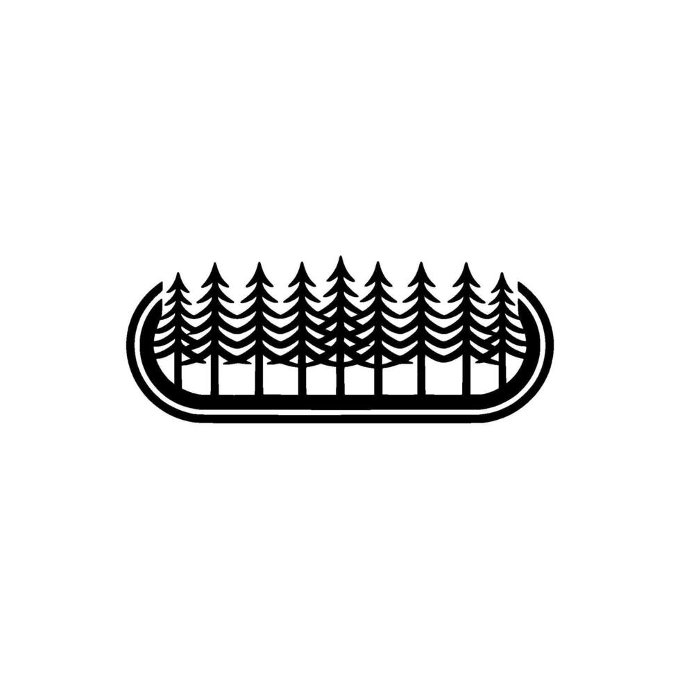 Minimalist Forest Landscape in Elliptical Frame, Black White. vector