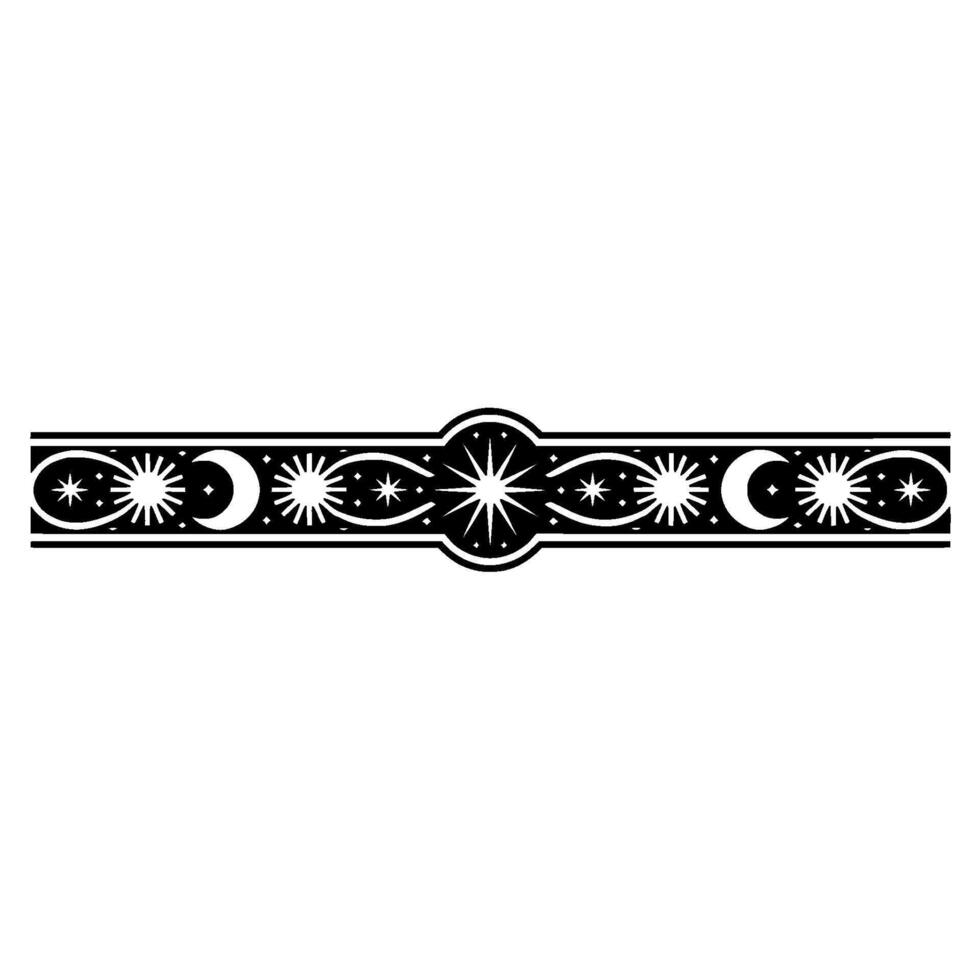 Celestial Border Stars, Moons, Geometric Ornament. vector
