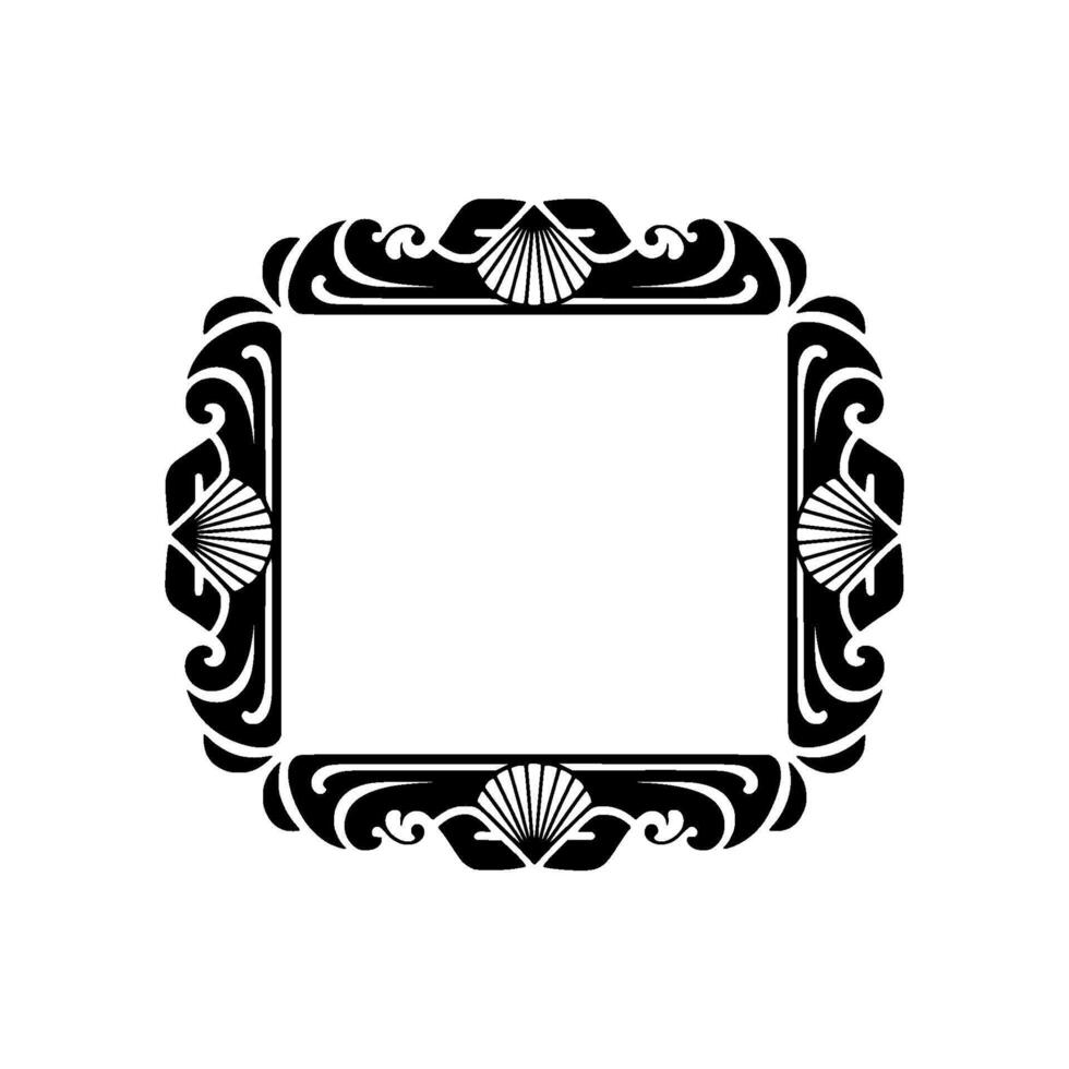 Art Deco Frame with Shell Motifs on White Background. vector