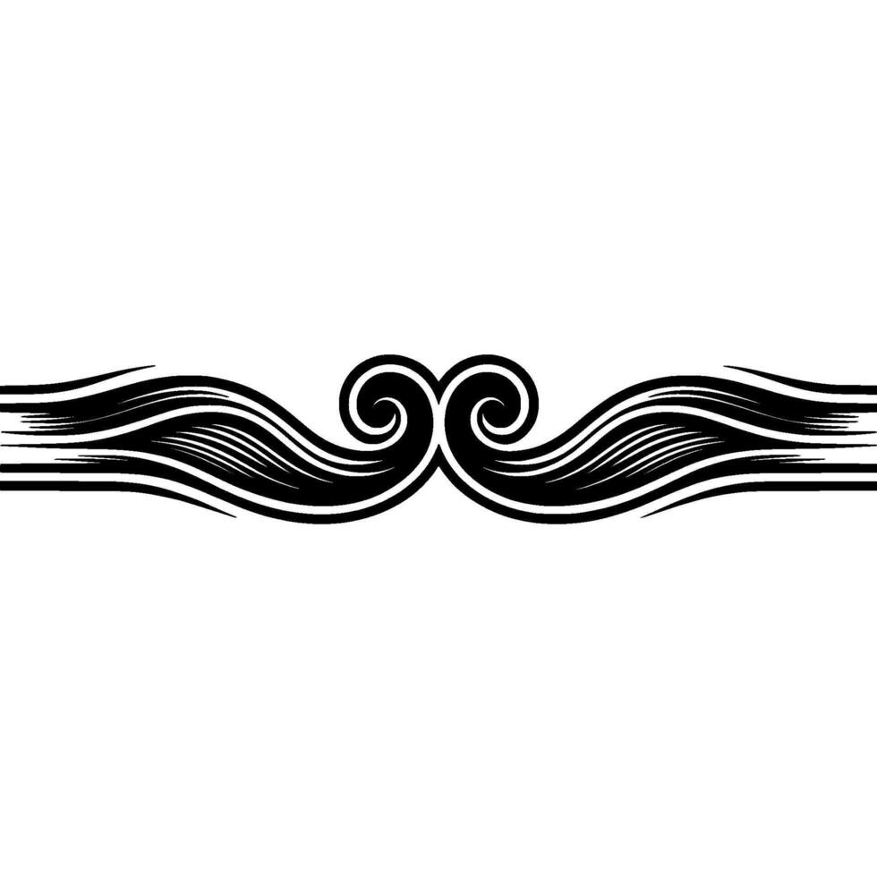 Elegant Black Wave Ornament on White, Decorative. vector