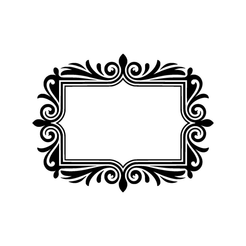 Elegant Black White Ornamented Frame on White Background. vector