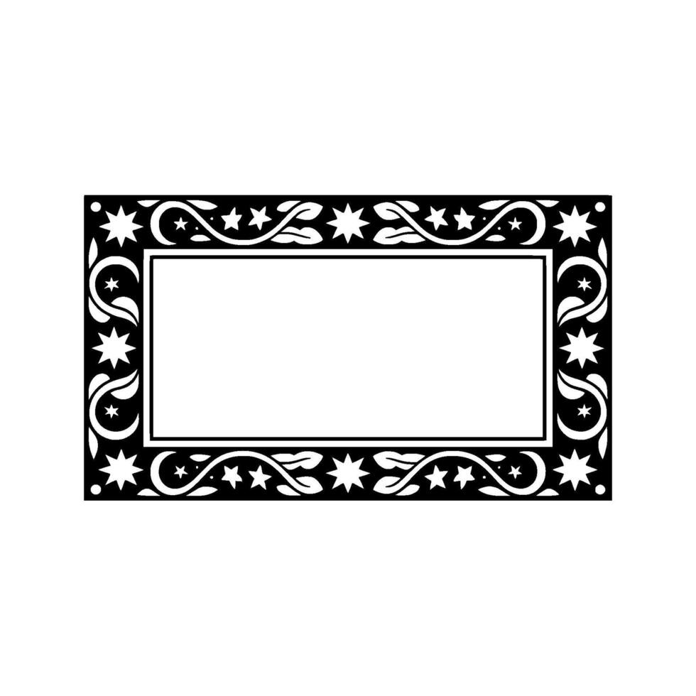 Elegant Black White Frame with Stars Floral Elements. vector