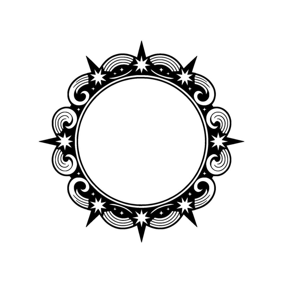 Circular Celestial Frame - Decorative in Black and White. vector