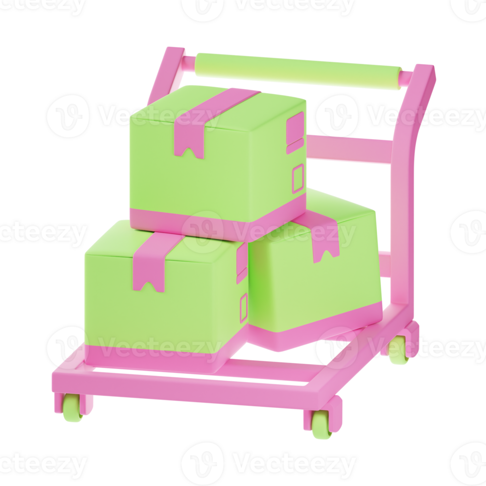 3d icon of delivery cart loaded with package boxes png