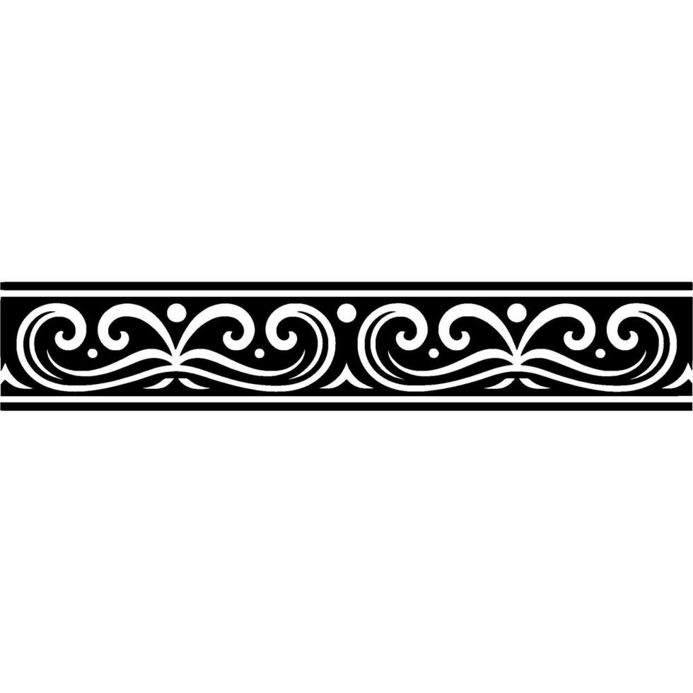 Elegant Black White Swirl Border with Pearls on White Background. vector