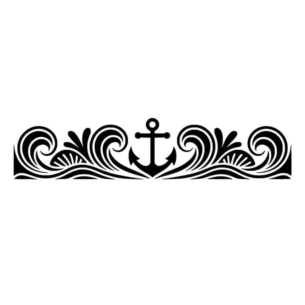 Nautical Border with Anchor, Waves, and Shells - Illustration. vector