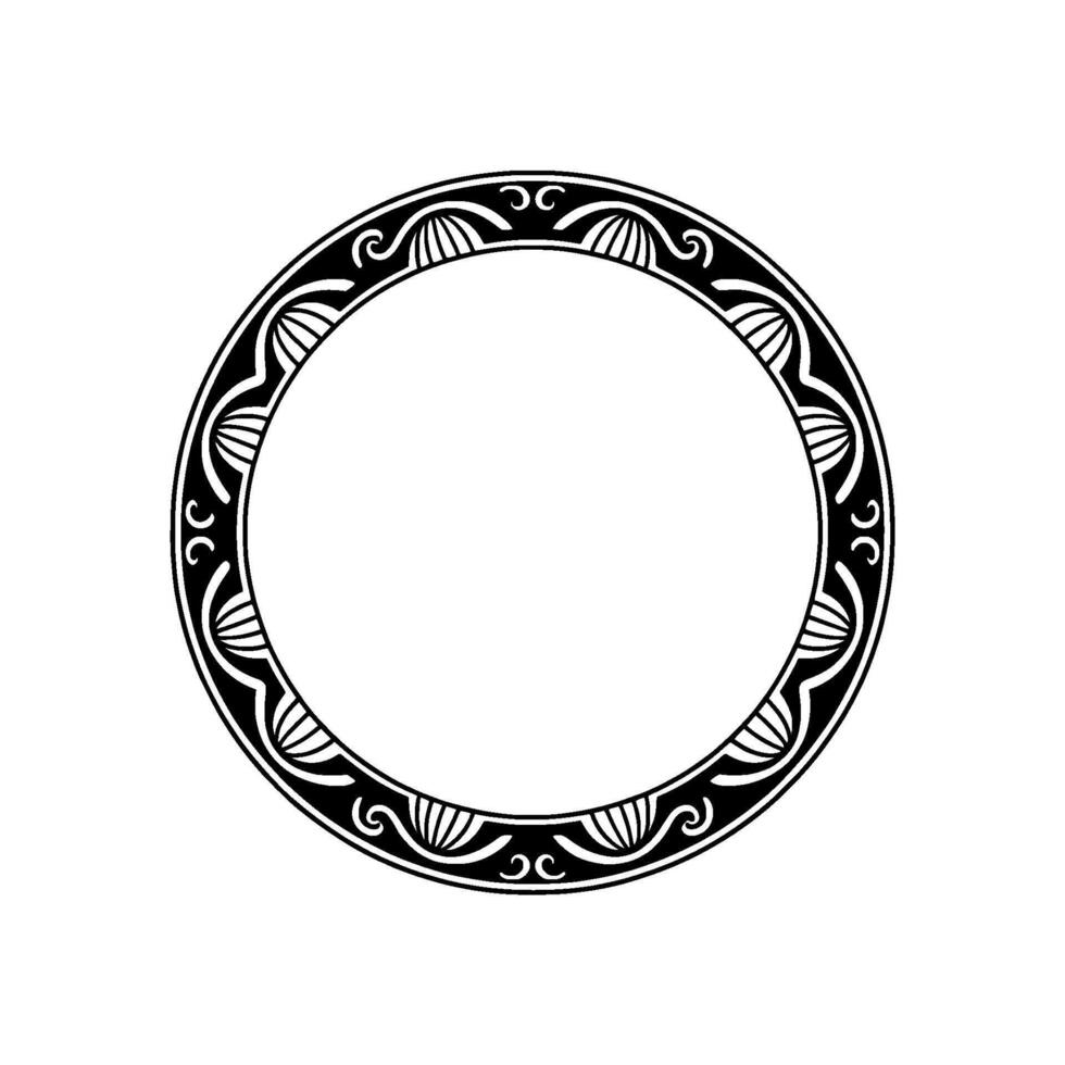 Elegant Circular Frame Black White Decorative Element. vector