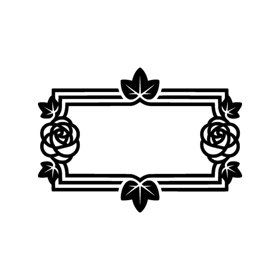 Elegant Floral Frame Silhouette Rose and Leaf. vector