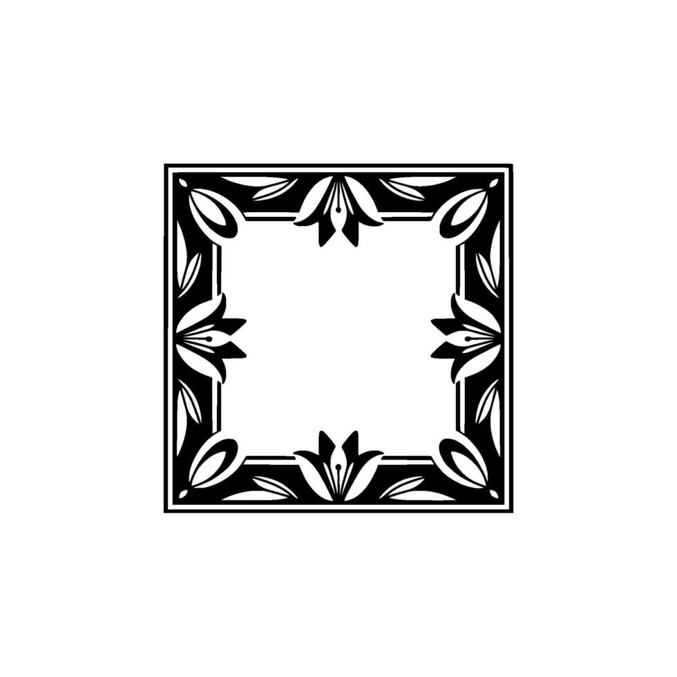 Elegant Floral Frame Silhouette, Vintage , Square Border, Decorative Element. vector