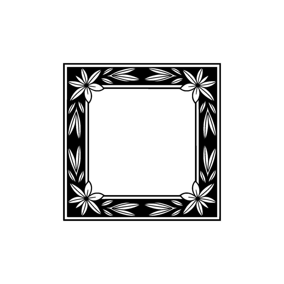 Floral Border Frame, Black and White Decorative , Square Template. vector