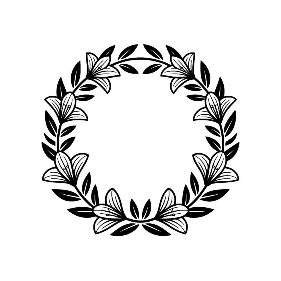 Elegant Floral Wreath Illustration, Minimalist Black and White. vector