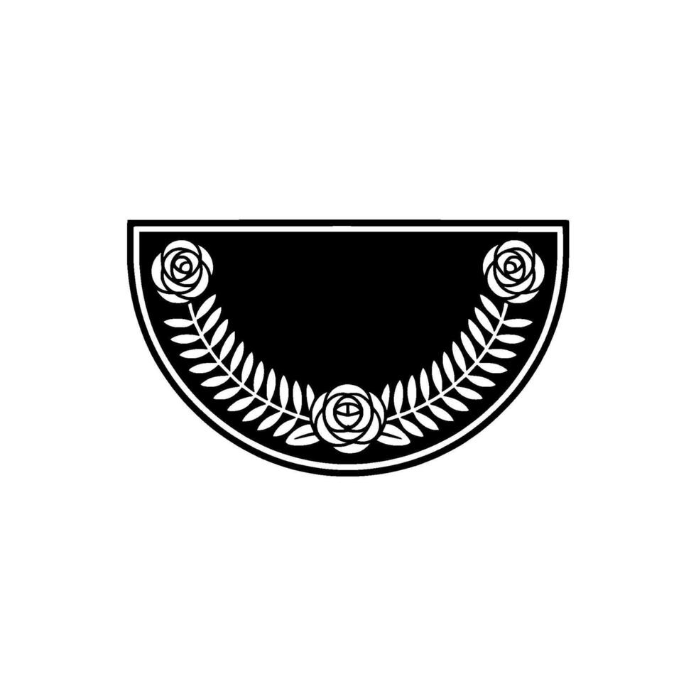 Elegant Black and White Floral Crest, Simple , Flat. vector