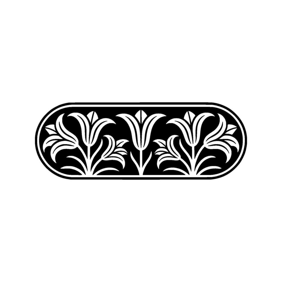 Ornate Floral Border in Black and White, Minimalist. vector