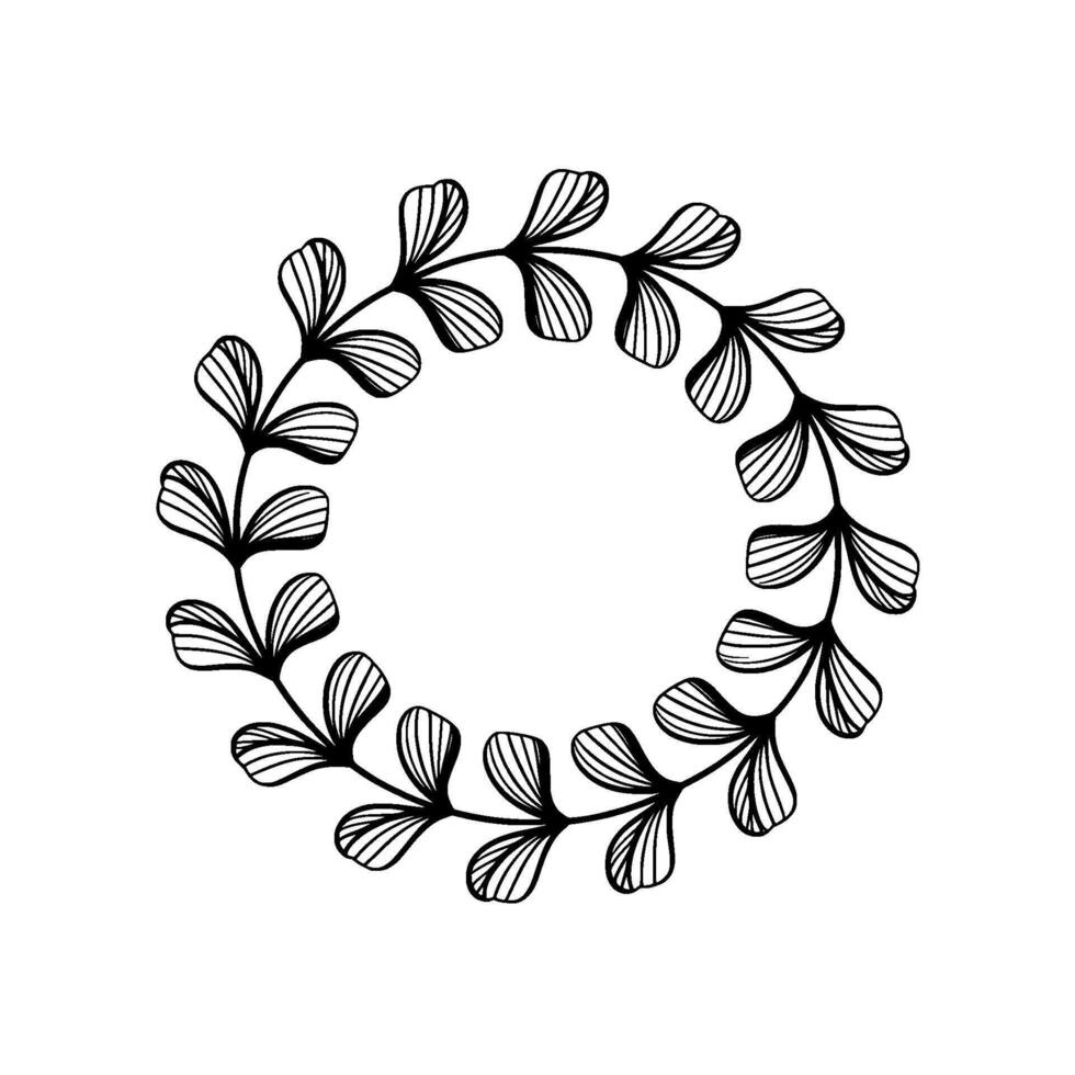 Minimalist Botanical Wreath - Elegant Black and White. vector