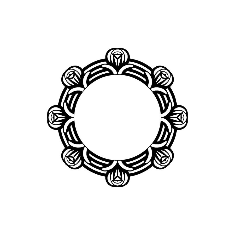 Elegant Black and White Circular Floral Frame, Empty Center Space. vector