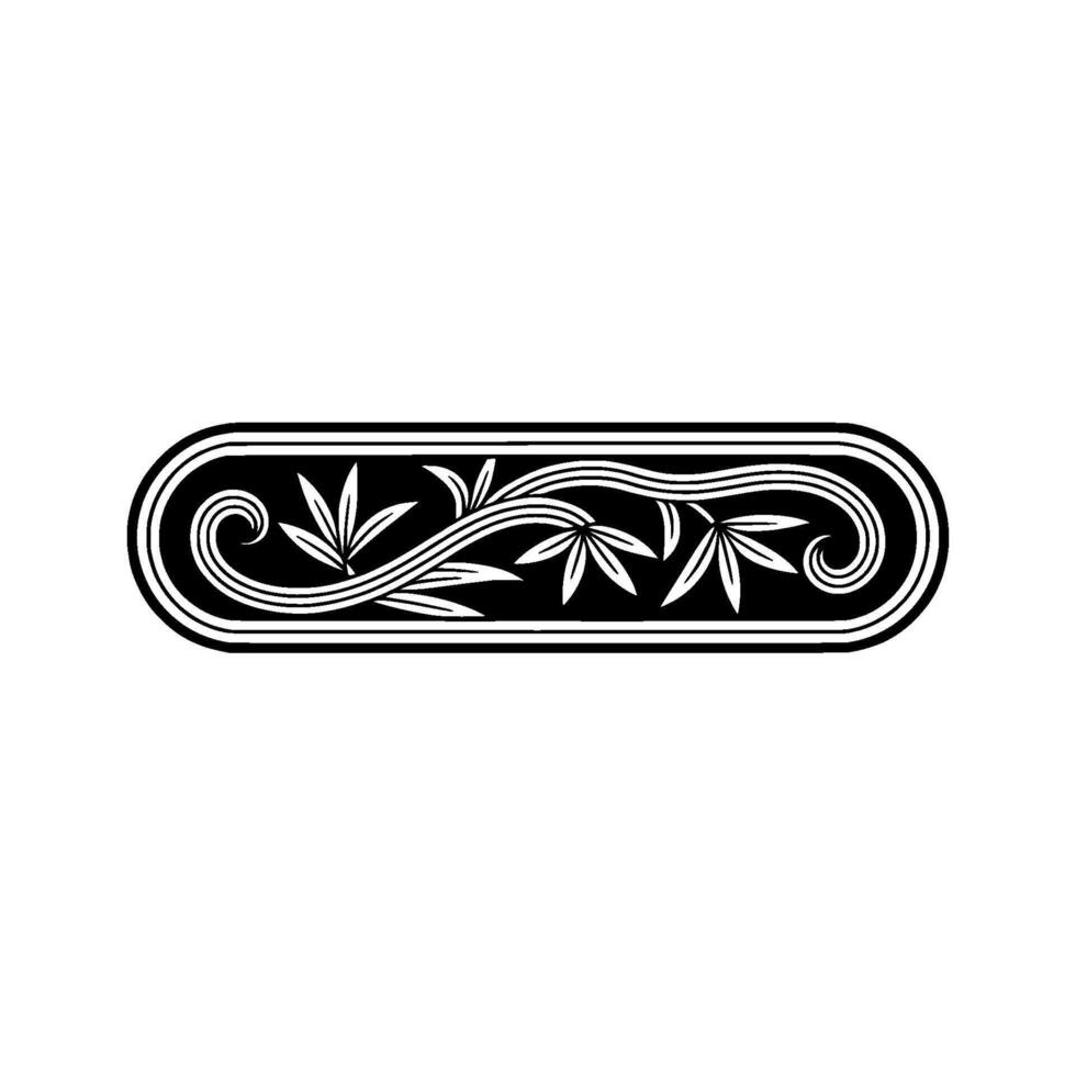 Art Deco Border Botanical Leaf in Black White. vector