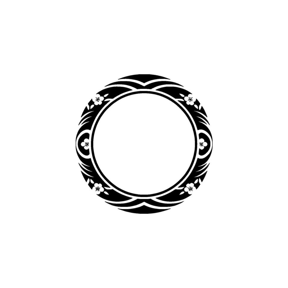 Elegant Japanese-inspired Floral Circle Frame, Minimalist. vector