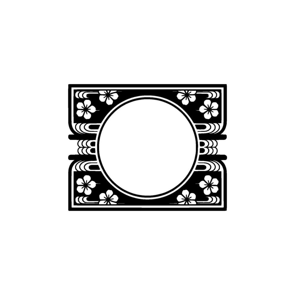 Japanese Floral Frame , Monochromatic , Empty Circle, for Invitations. vector