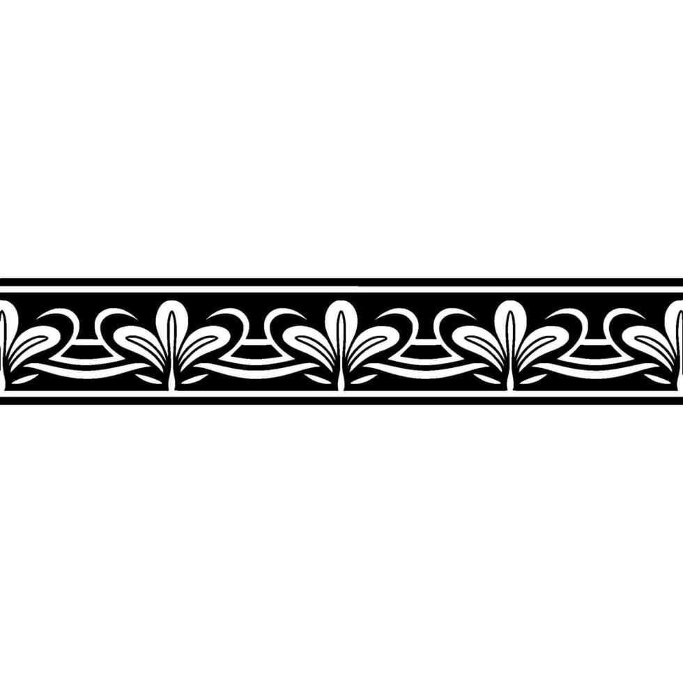 Elegant Black White Floral Border , Art Nouveau Style. vector