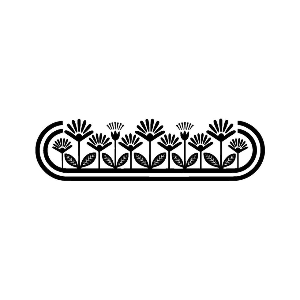 Minimalist Floral Element Black Flowers in Oval Frame. vector