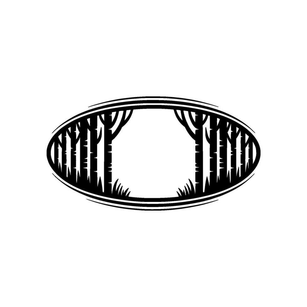Forest Silhouette Frame Oval Border with Trees, Modern. vector