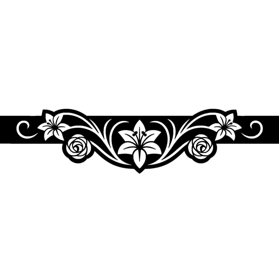 Elegant Floral Ornament in Black and White, Decorative Border - . vector