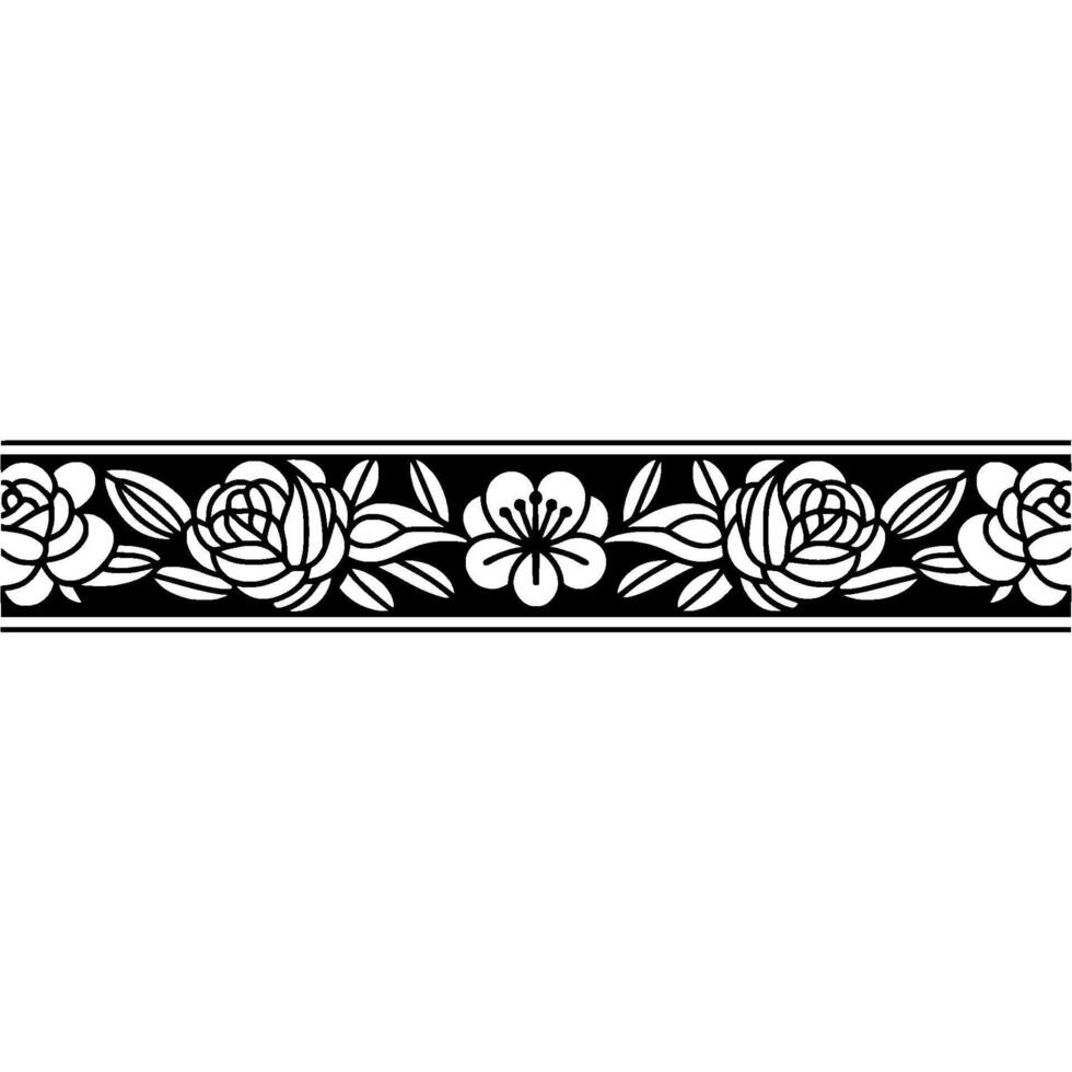 Black White Floral Border Elegant Line Art. vector