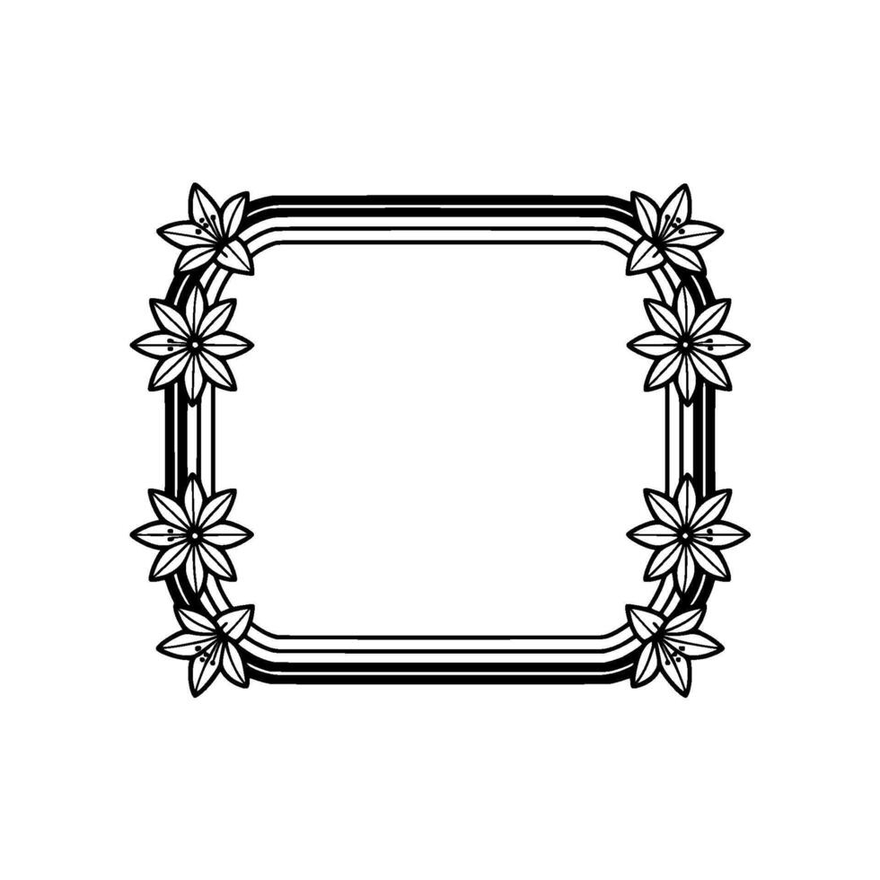 Floral Frame Minimalist Black and White Element. vector
