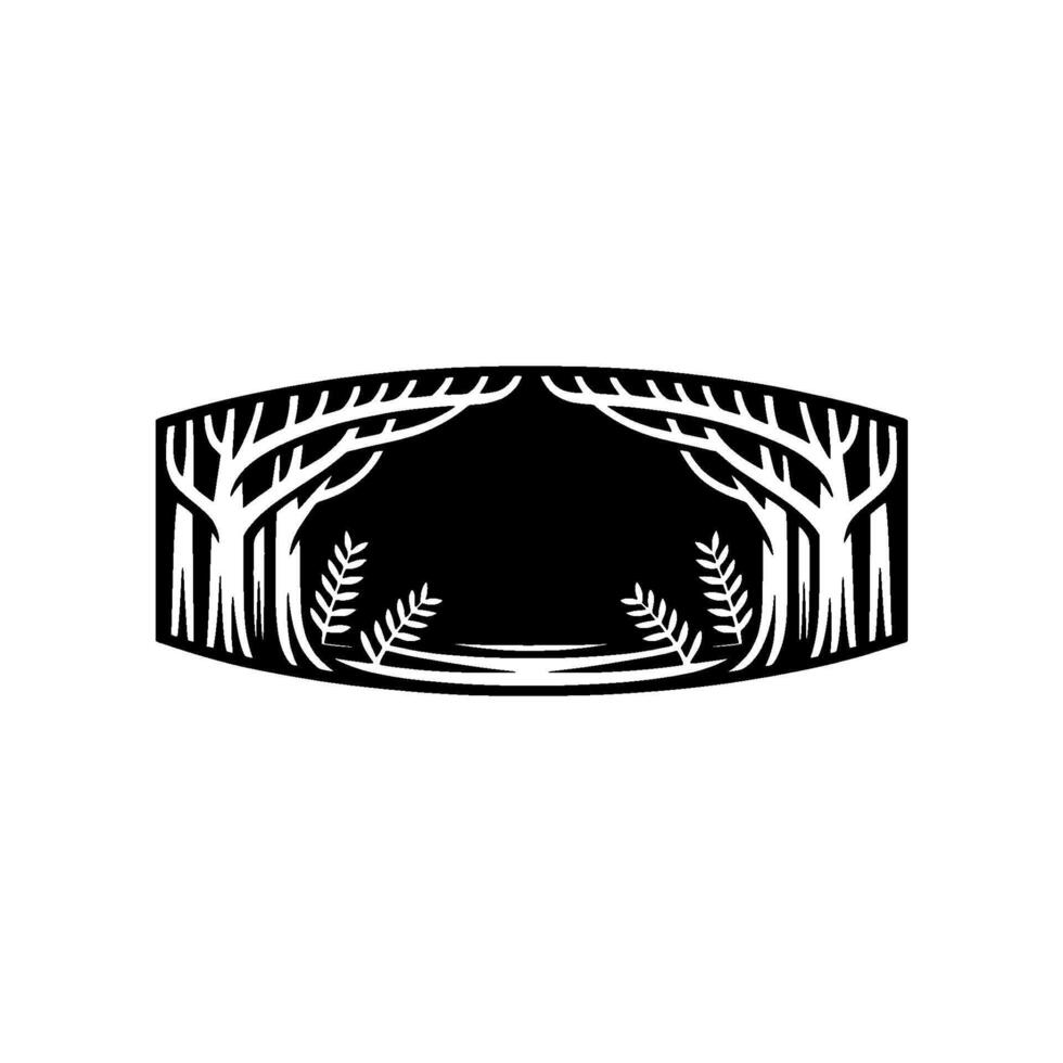 Forest Silhouette Frame Minimalist Nature Border. vector