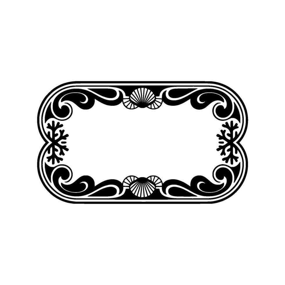 Elegant Art Deco Frame with Seashells and Snowflake Accents. vector
