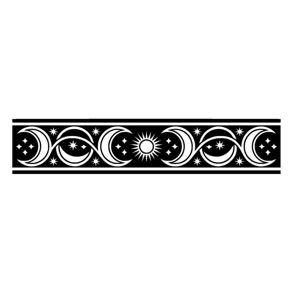 Celestial Border Moons, Stars, Sun, Black White. vector