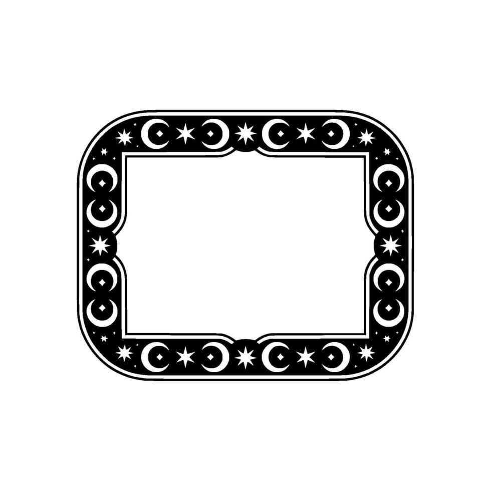 Celestial Frame Illustration, Black and White Decorative Border, Mystic. vector