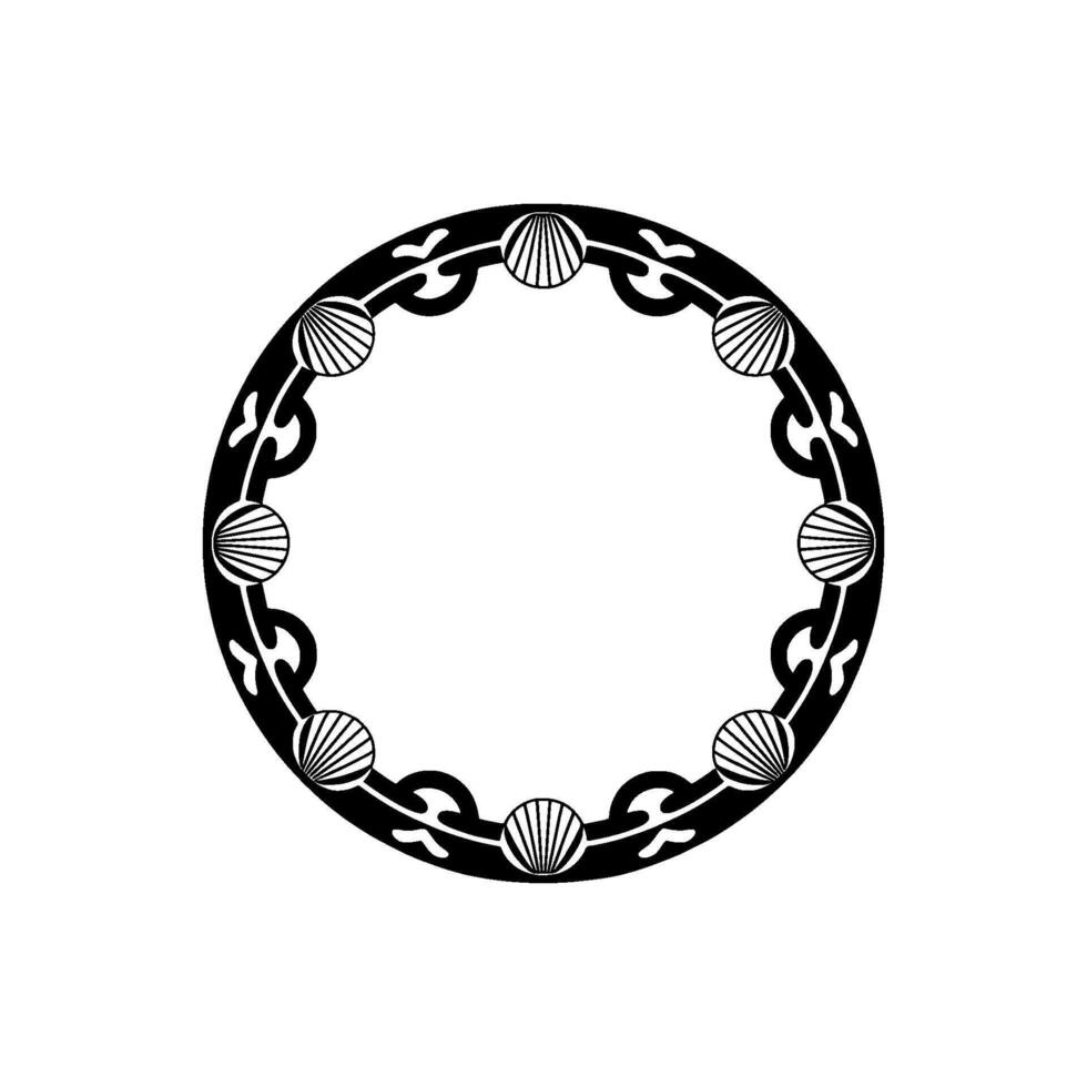 Black and White Seashell Circular Frame Element. vector