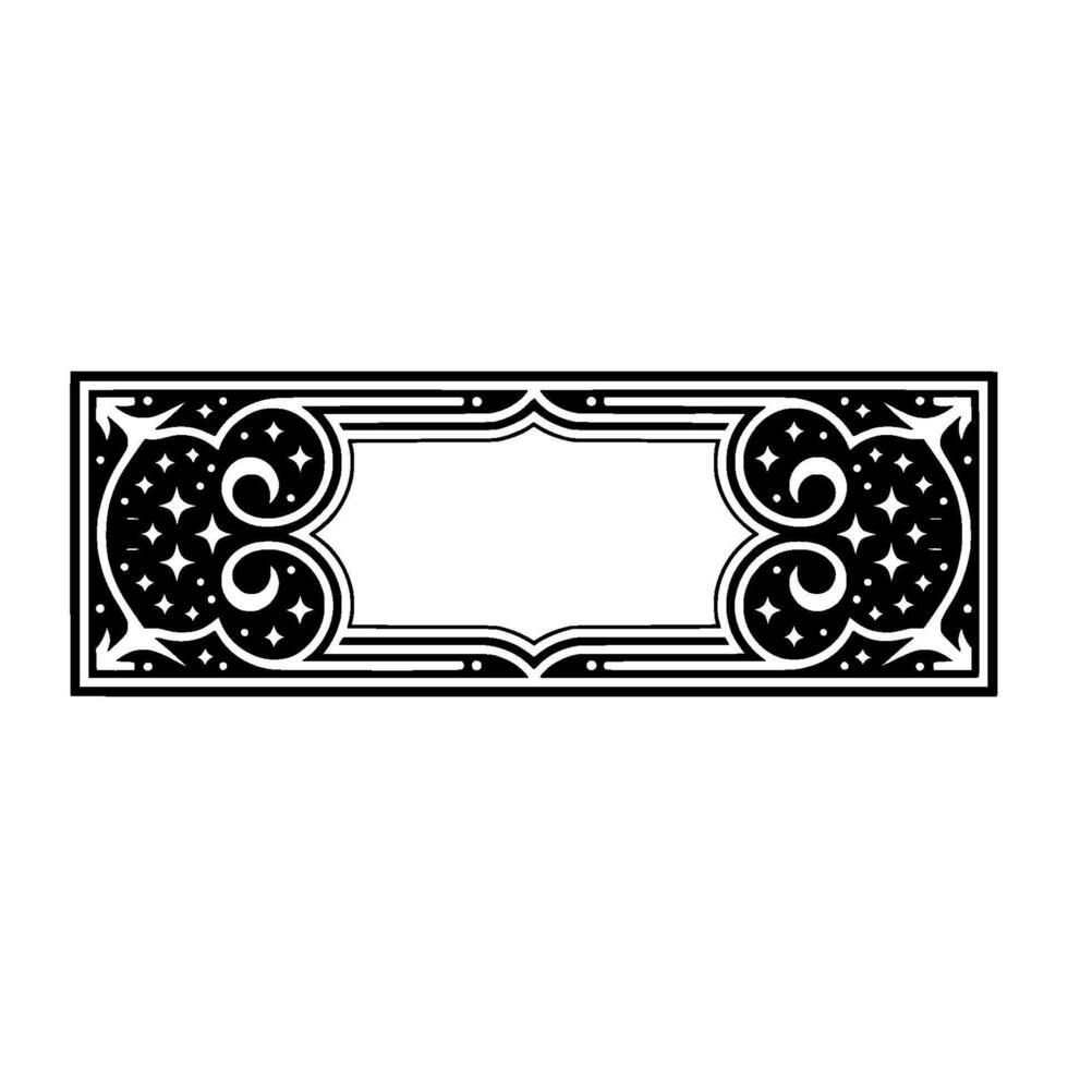 Black White Decorative Label Frame, Intricate , Space for Text. vector