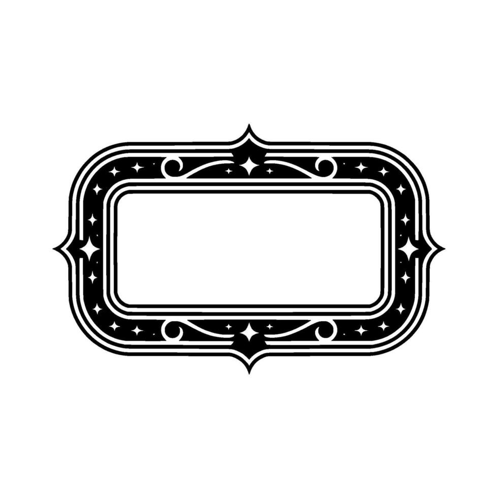Elegant Retro Frame with Stars and Swirls - Black and White. vector