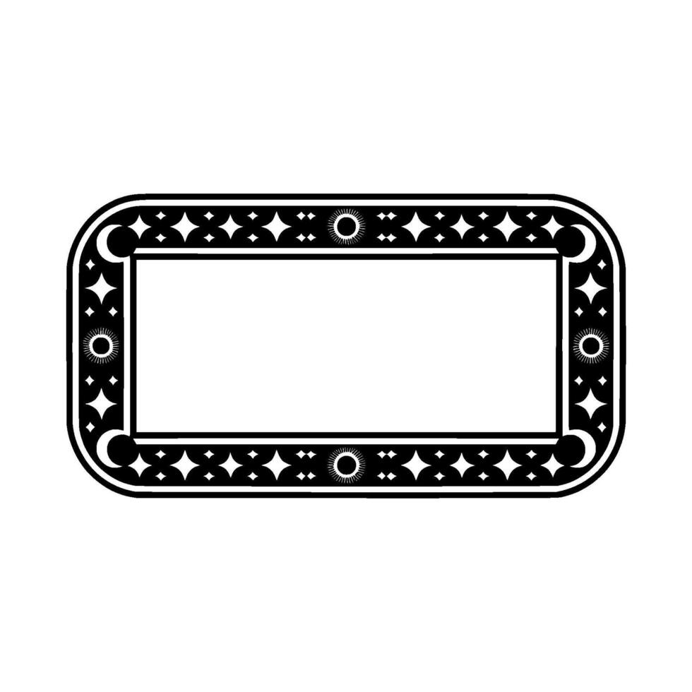 Decorative Black White Label Frame with Celestial Motifs. vector