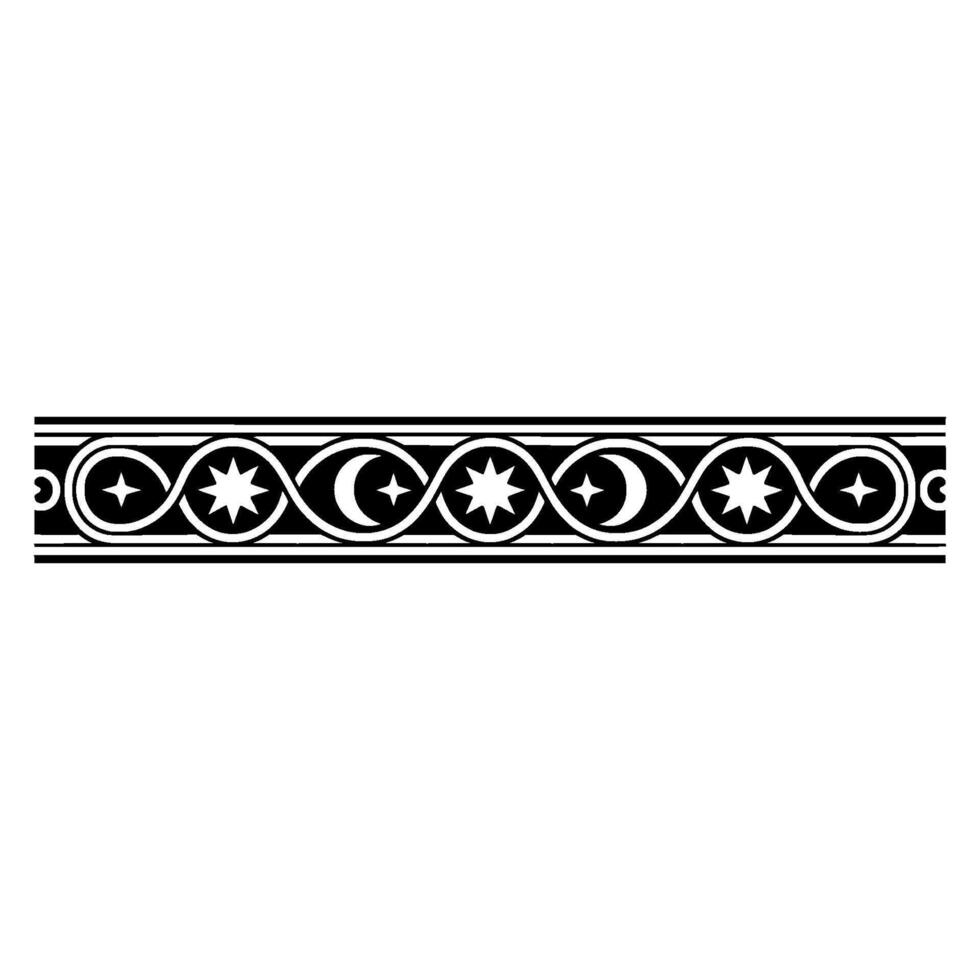 Celestial Border Element Stars Moons, Black White, Minimalist. vector