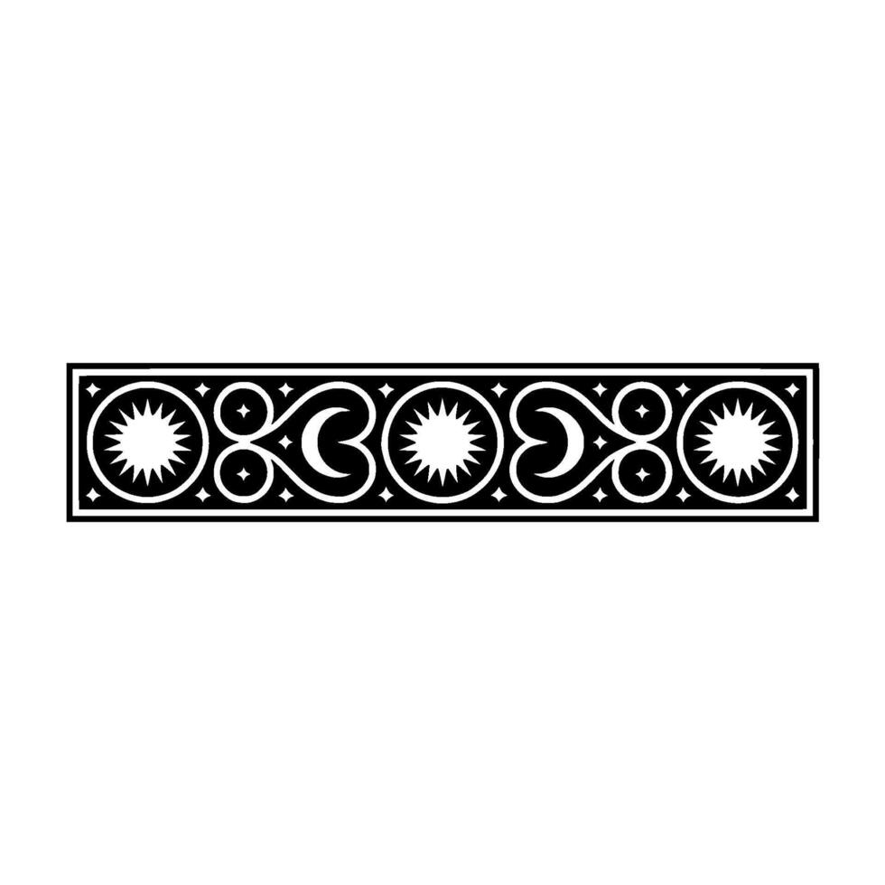 Celestial Border Ornament, Black White Geometric. vector