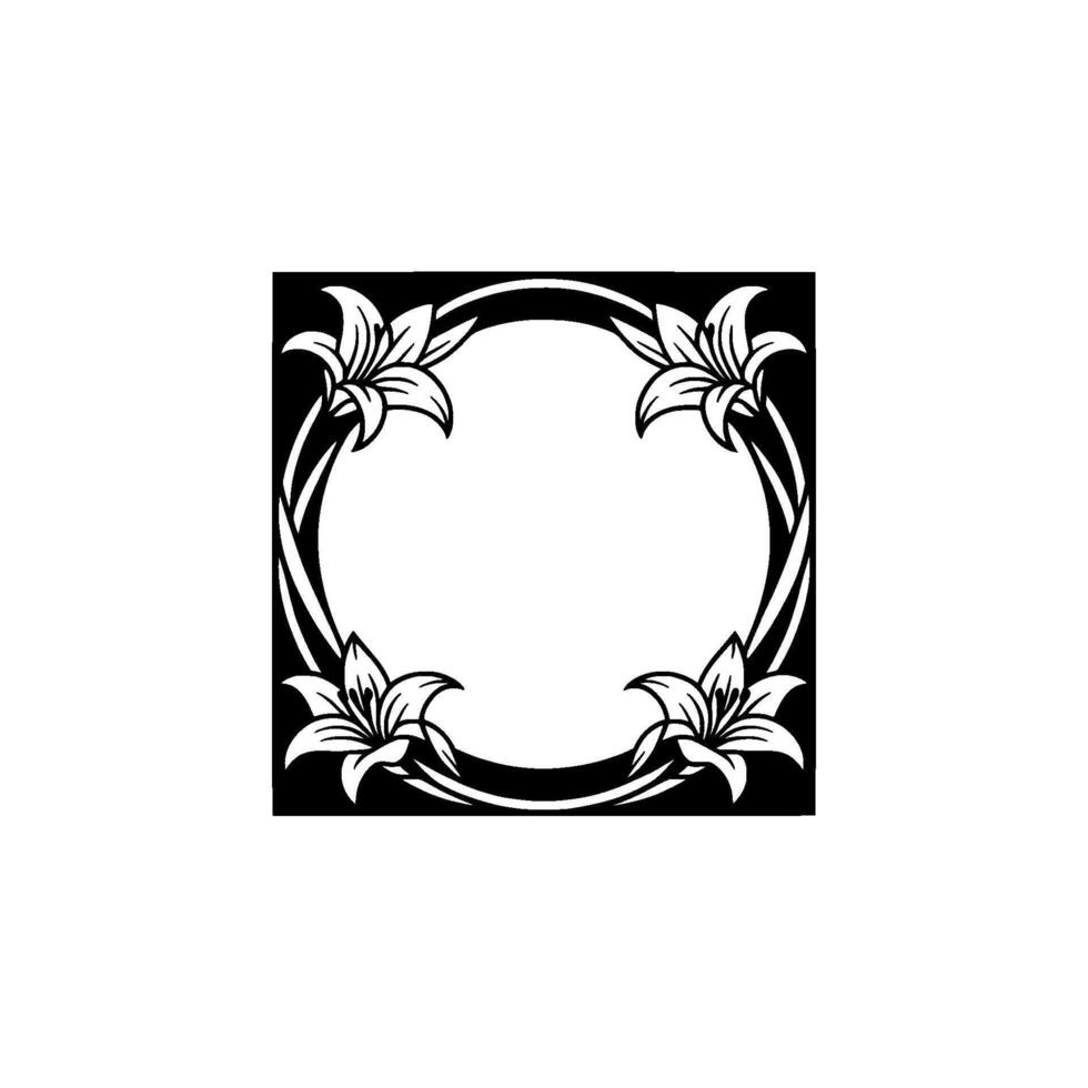 Elegant Lily Frame, Black and White Floral. vector