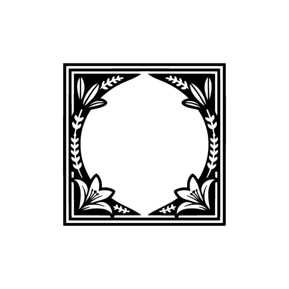 Elegant Floral Frame, Black and White Illustration. vector