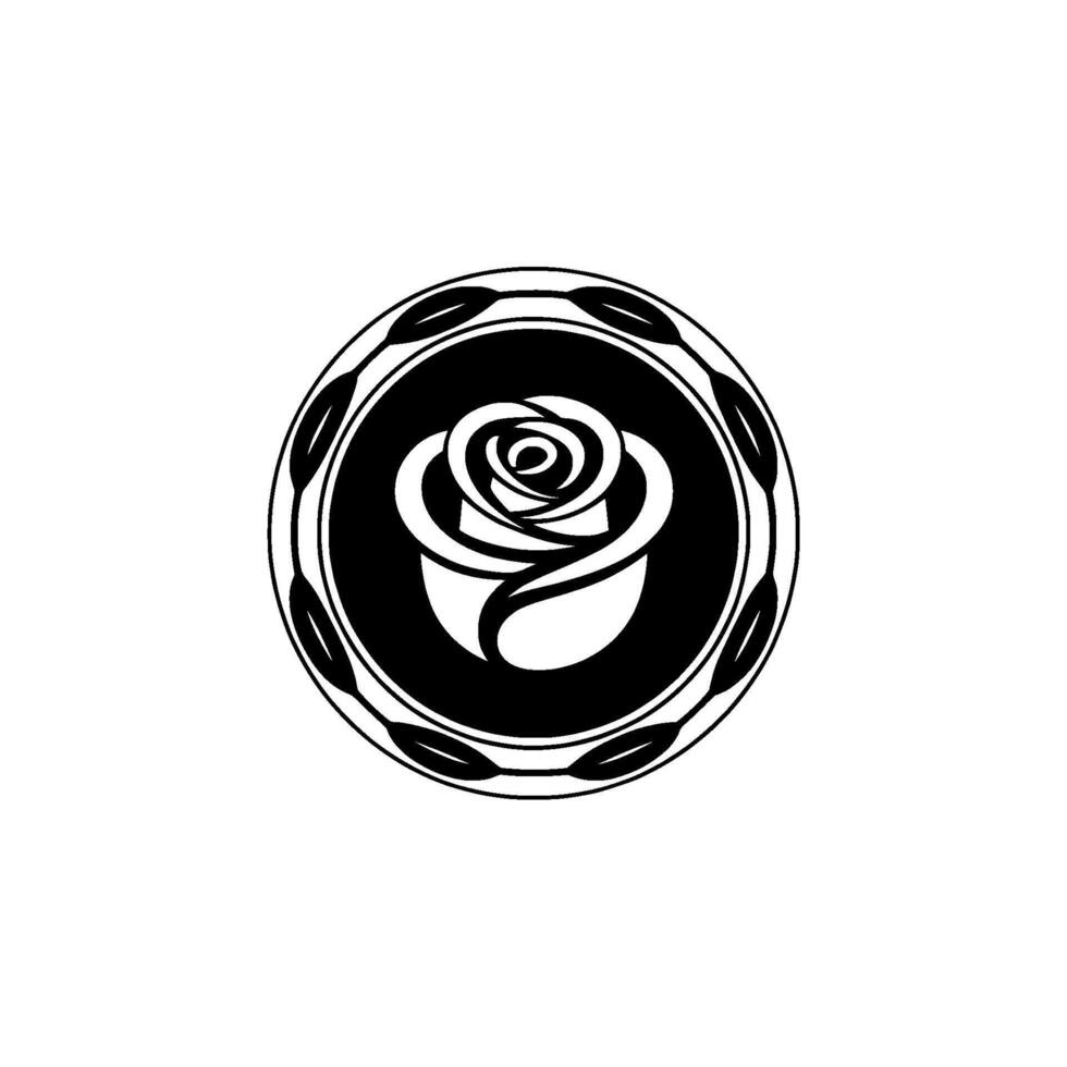 Elegant Black and White Rose Emblem on White Background. vector