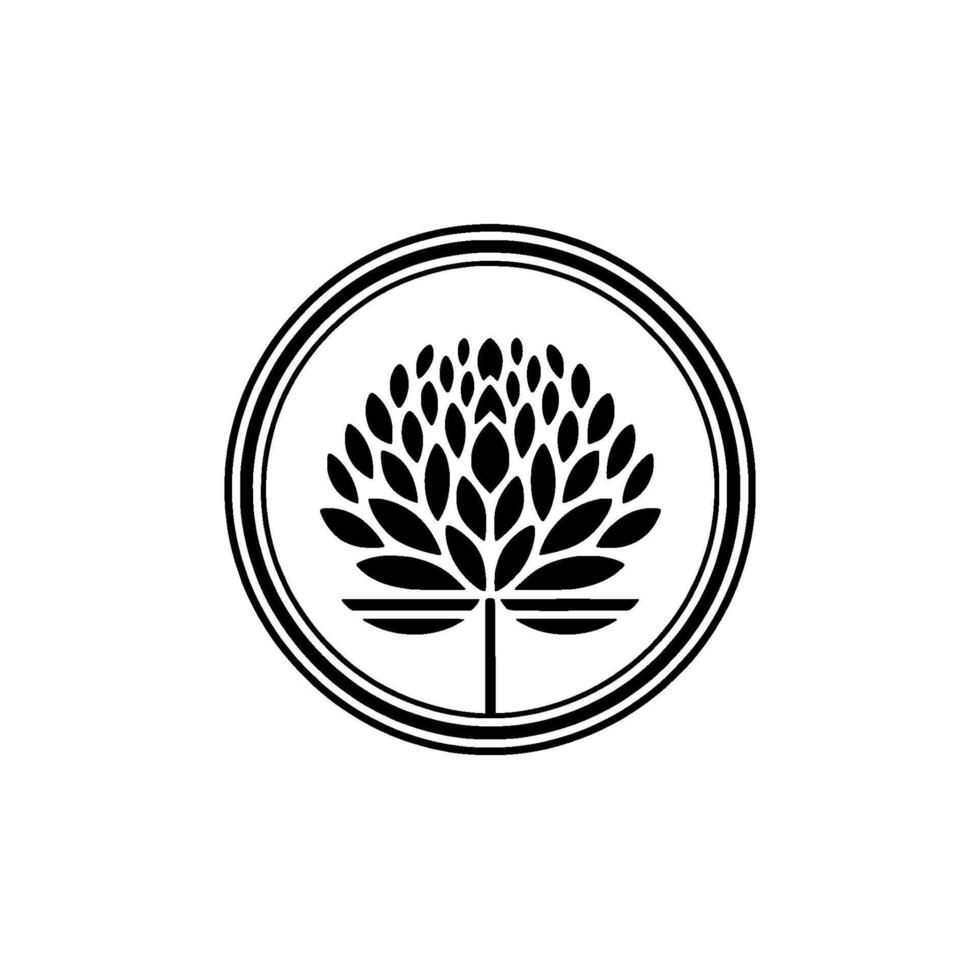 Minimalist Floral Emblem in Circle Elegant Black and White. vector