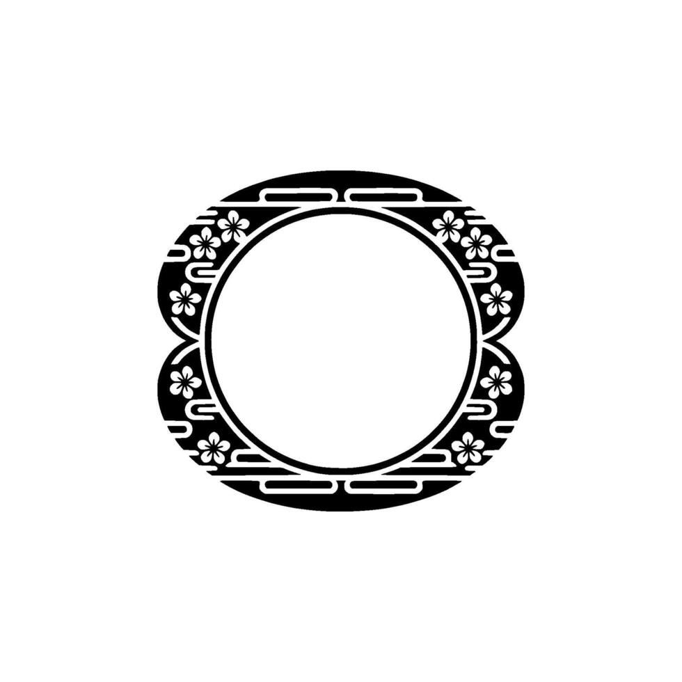 Elegant Japanese Floral Frame, Monochrome. vector