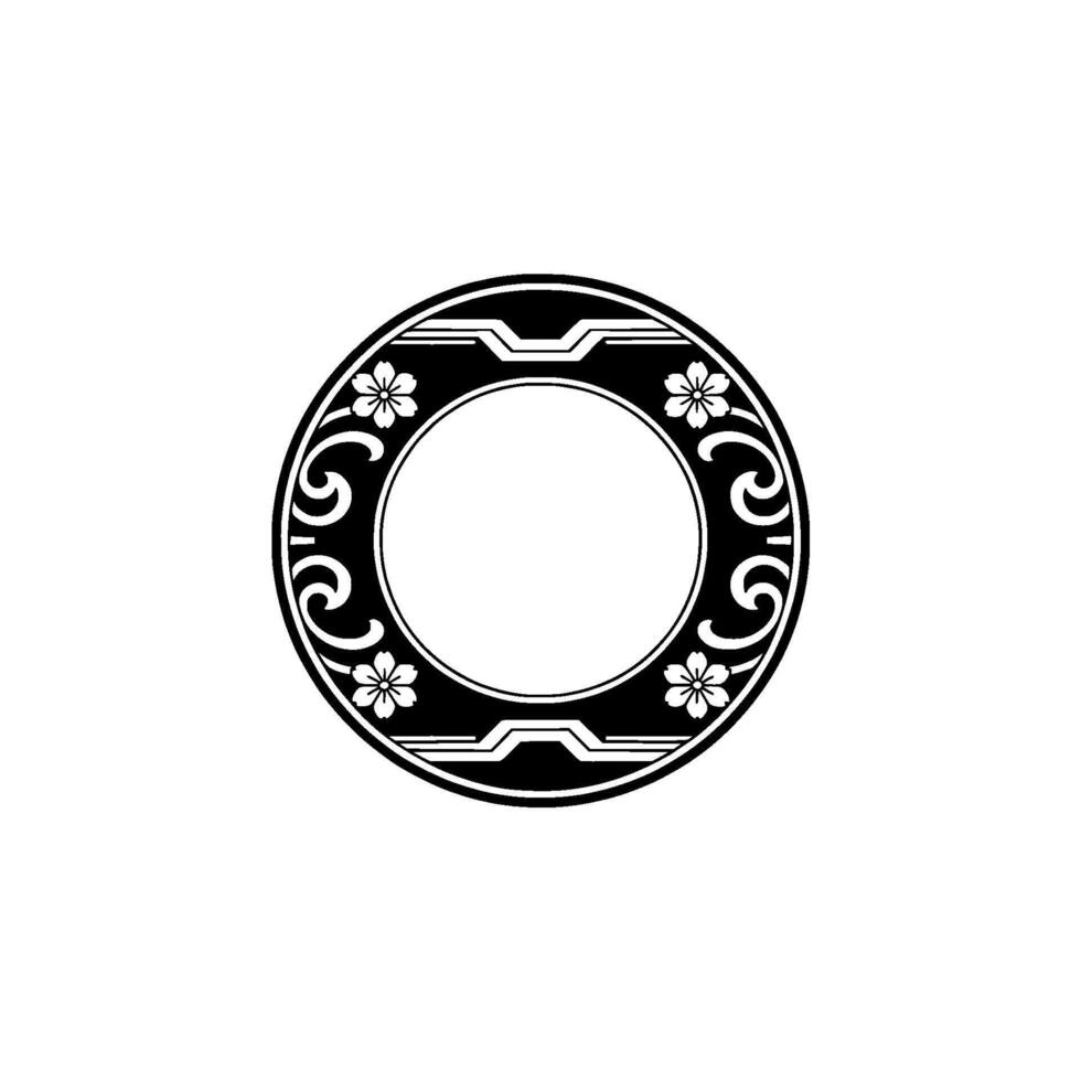 Elegant Black White Floral Circle Ornament, Decorative Element. vector