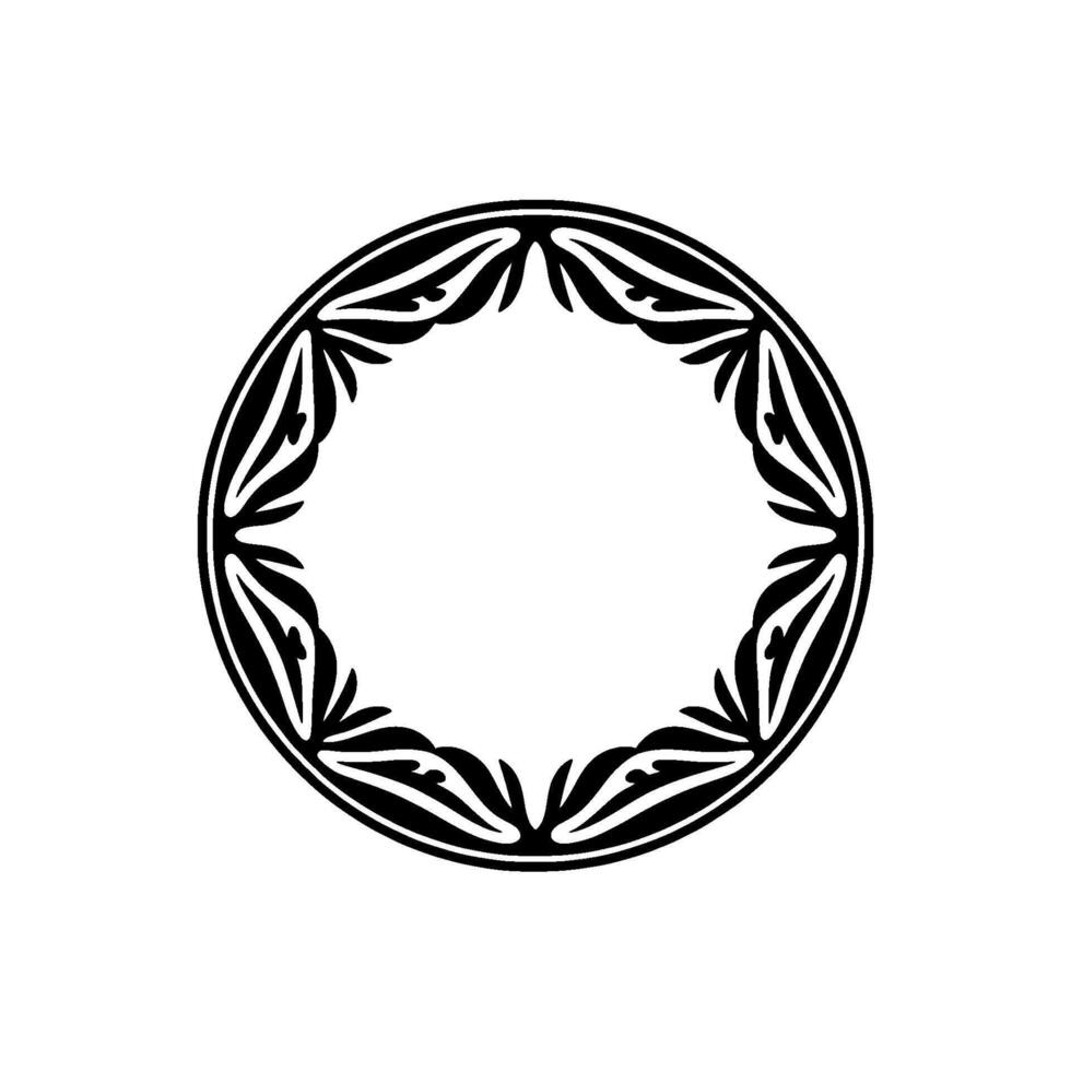Elegant Black and White Circular Ornament with Leaf Motifs. vector